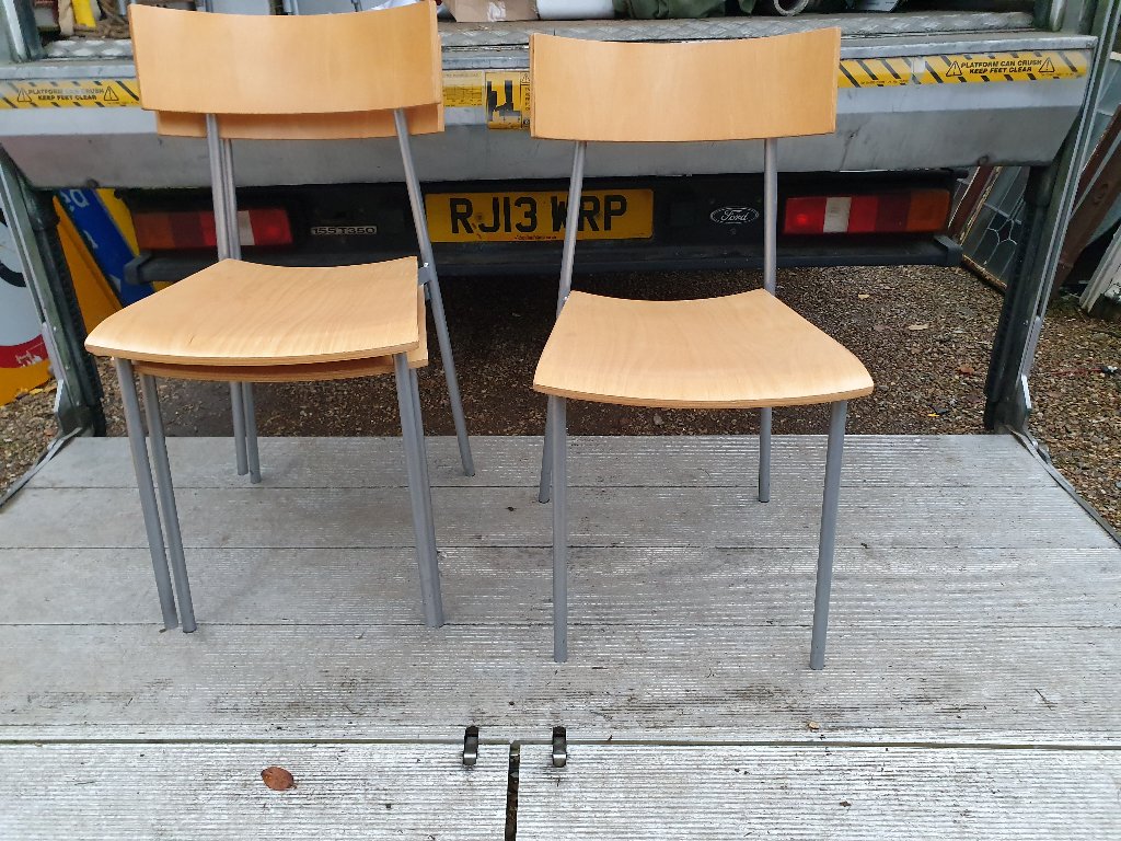 Chairs on Steel Frames –  Bent Plywood Beech