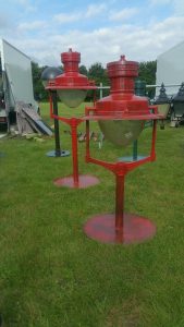 Large and small reclaimed Rochester street lights in red finish for sale or hire from Fenori