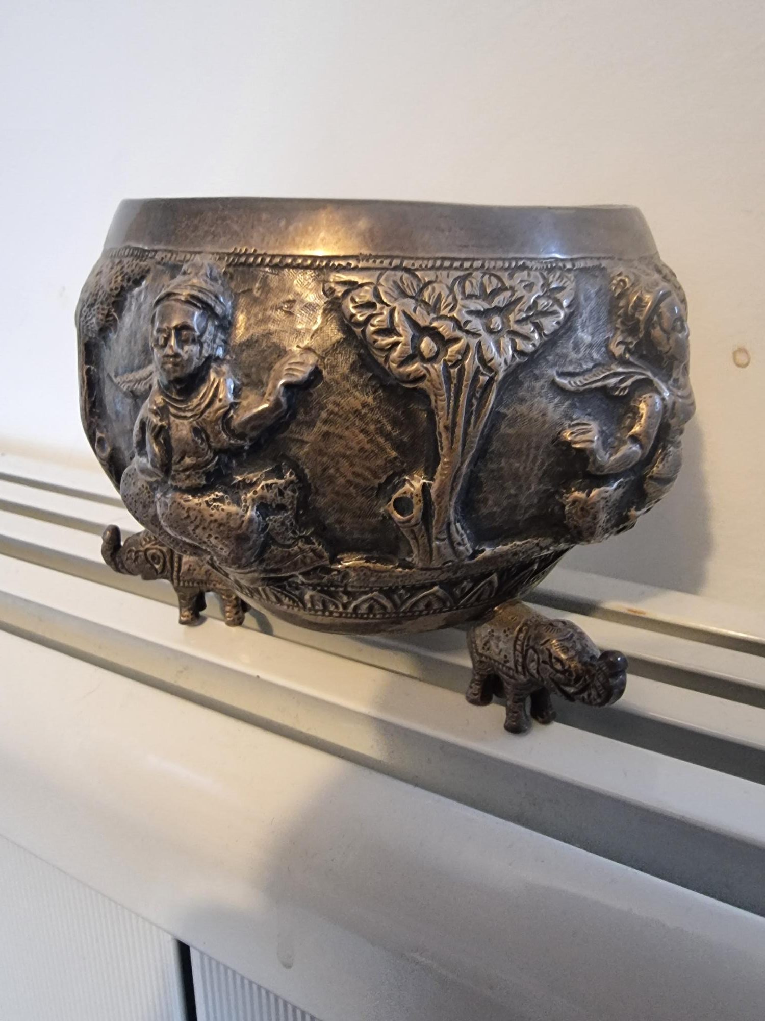 Burmese Silver Bowl Repousse Ware Burmese Mythology Ramayana Epic 19th Century