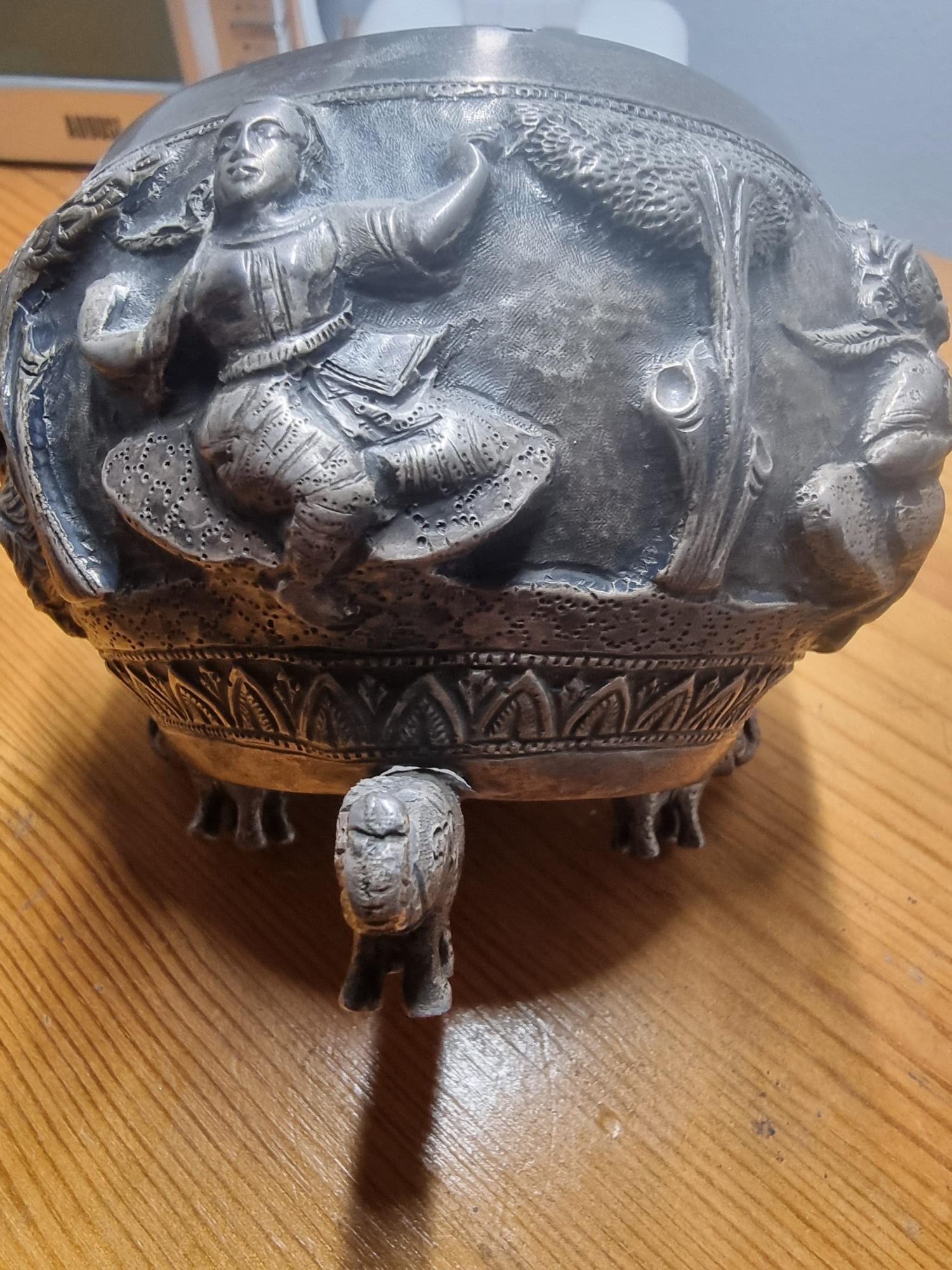 Burmese Silver Bowl Repousse Ware Burmese Mythology Ramayana Epic 19th Century - Image 5