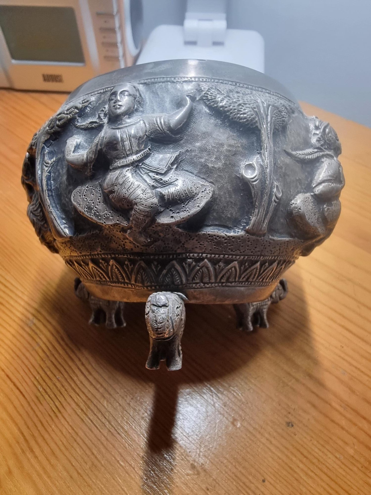 Burmese Silver Bowl Repousse Ware Burmese Mythology Ramayana Epic 19th Century - Image 9