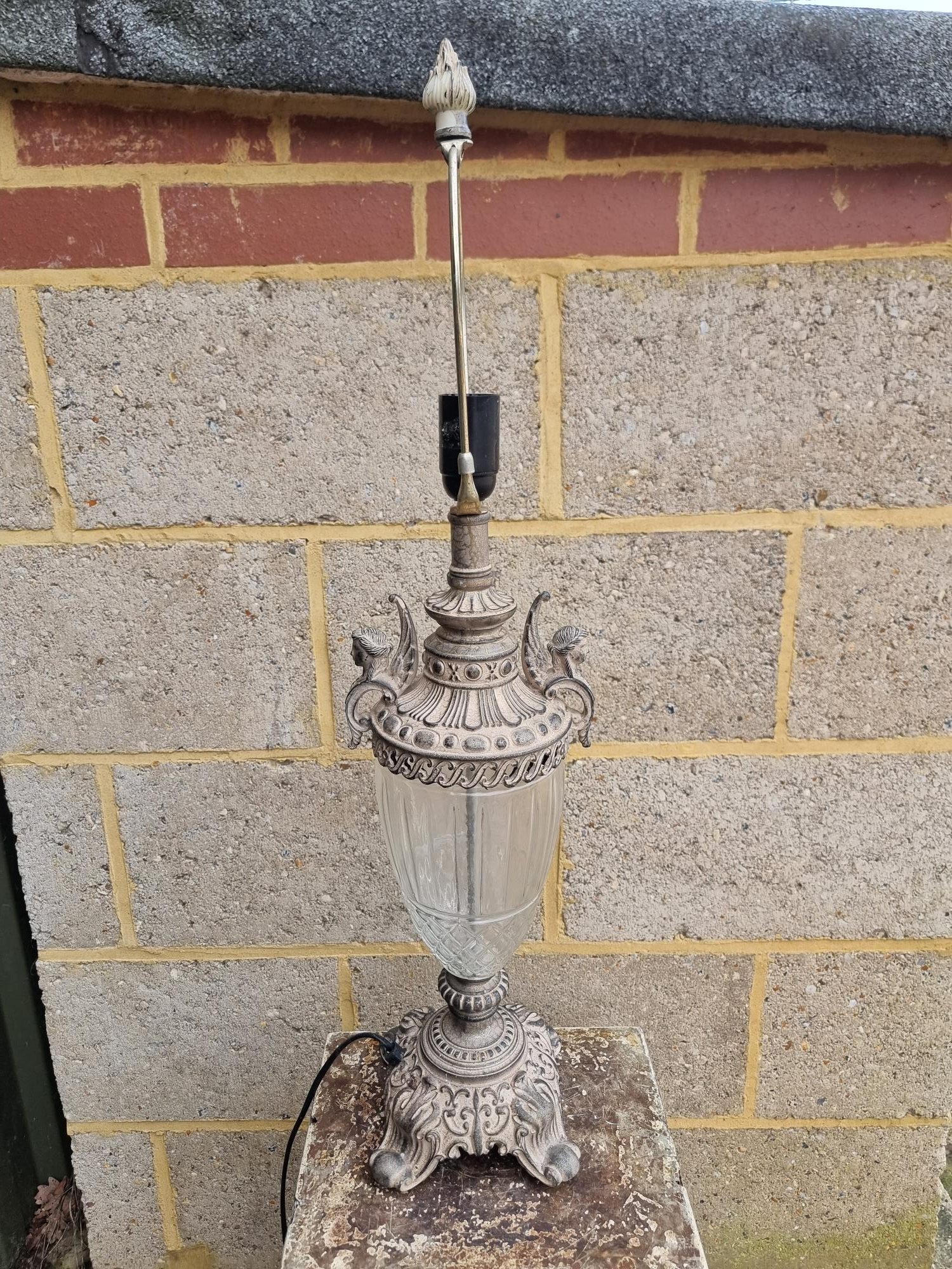 Metal and Glass Greek Styled Lamp Vintage, Antique - Image 2