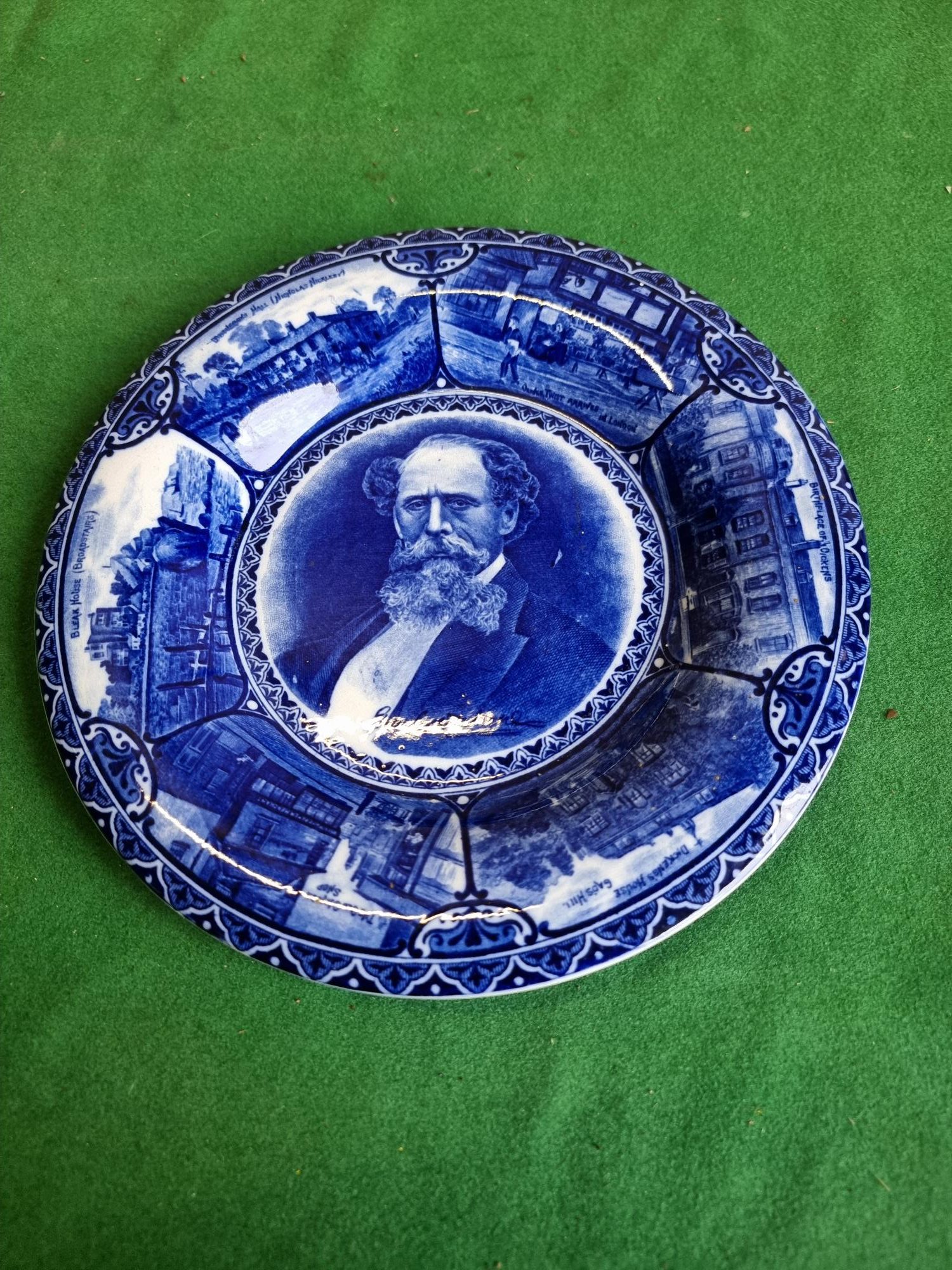 Charles Dickens Blue and White Plate