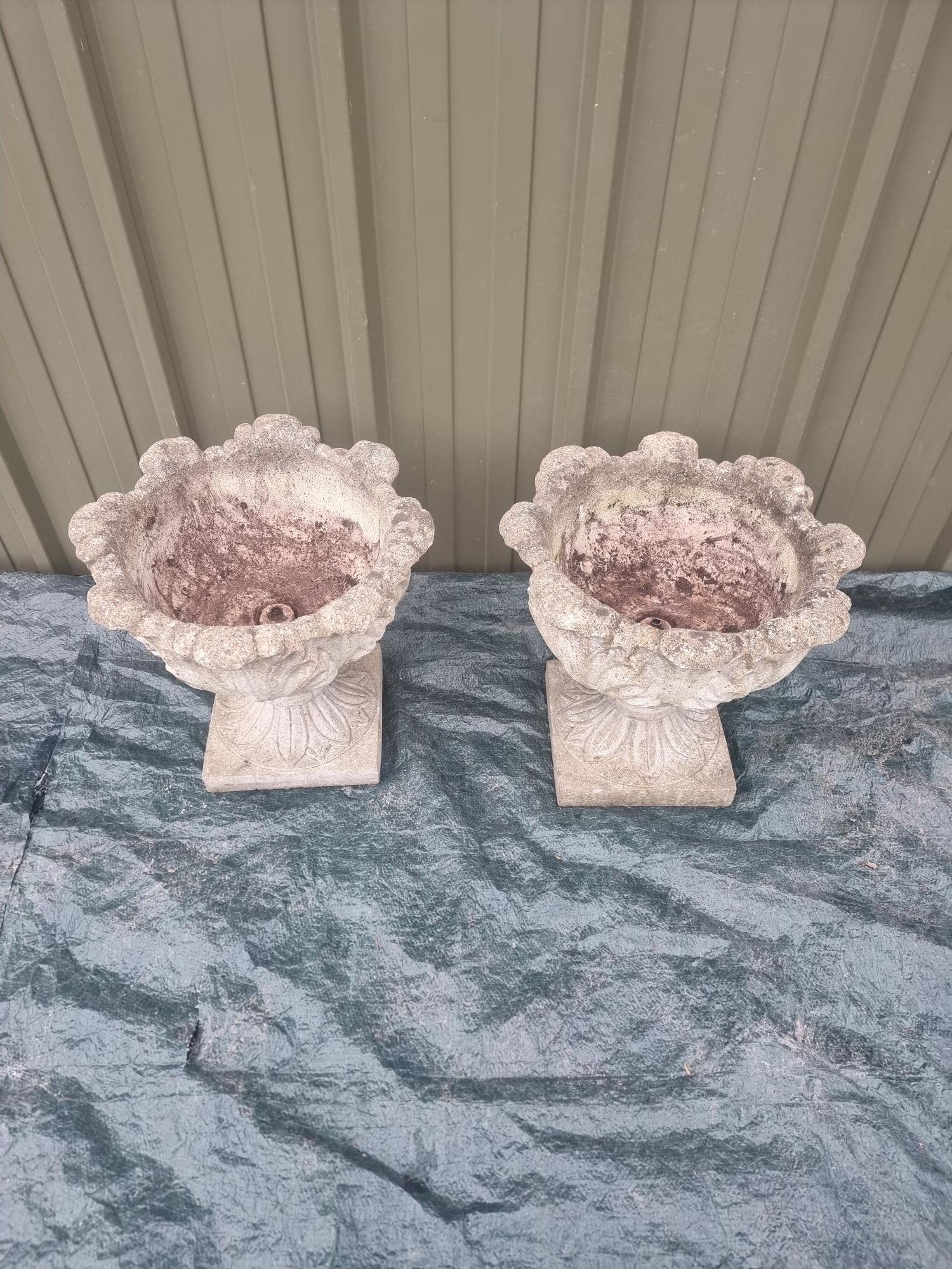 Vintage Concrete Pots Pair - Image 2