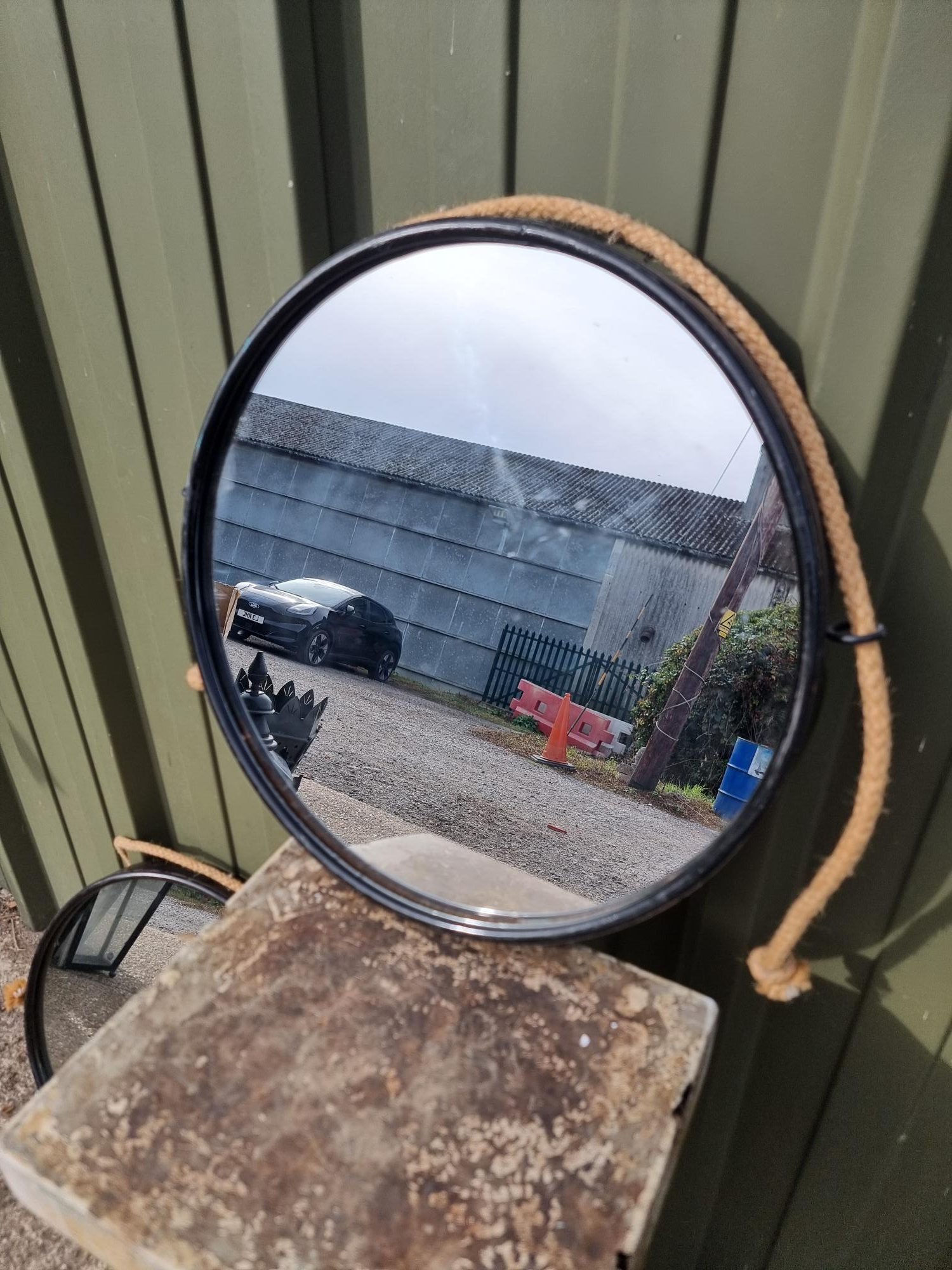 Round Ship Type Mirrors Rope Hung or Back Fixing Brass painted black surround - Image 7