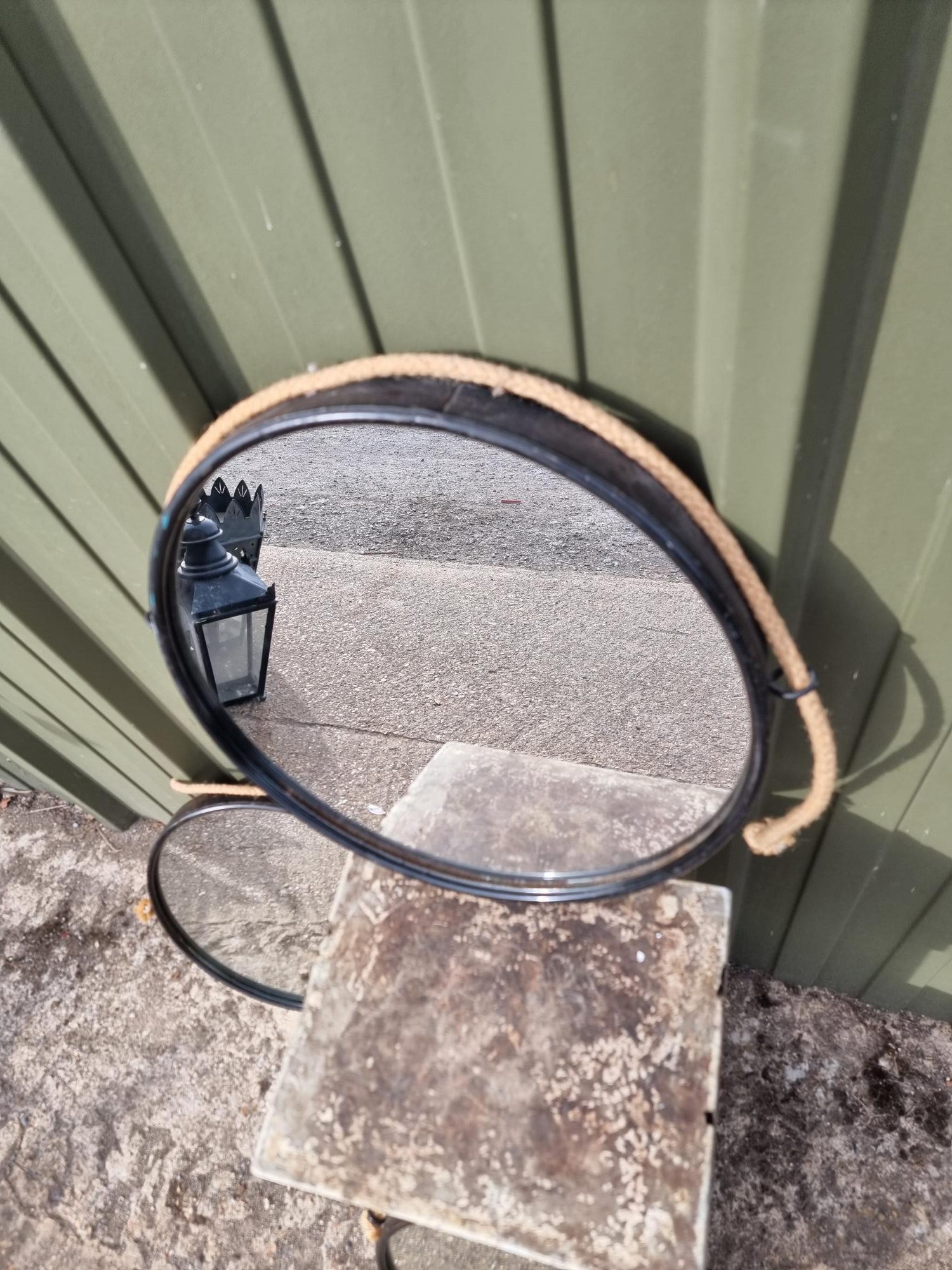 Round Ship Type Mirrors Rope Hung or Back Fixing Brass painted black surround