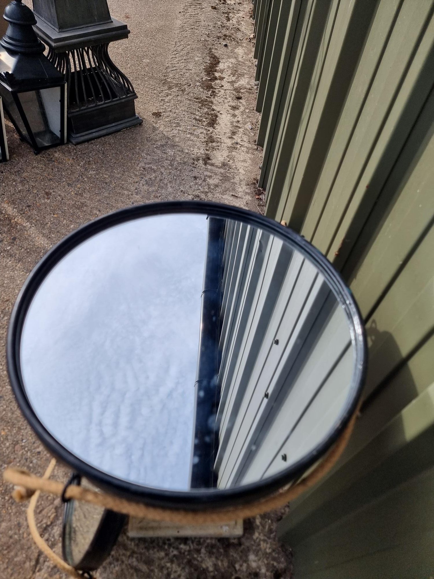 Round Ship Type Mirrors Rope Hung or Back Fixing Brass painted black surround - Image 6