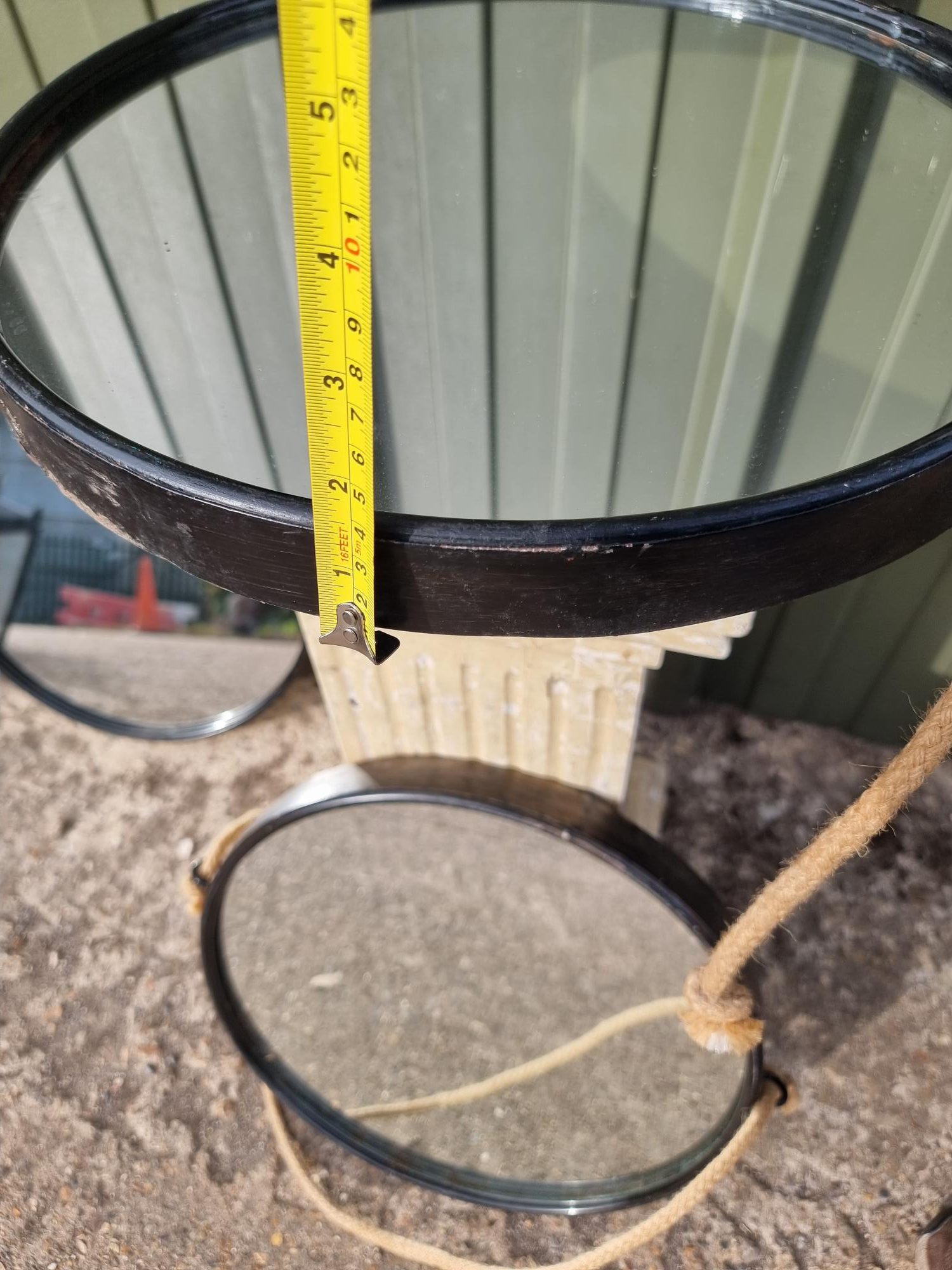 Round Ship Type Mirrors Rope Hung or Back Fixing Brass painted black surround - Image 8