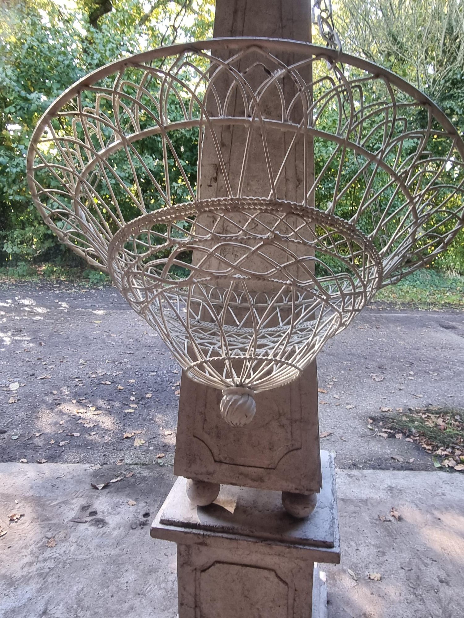 Ornate Hanging Baskets White Metal Wire