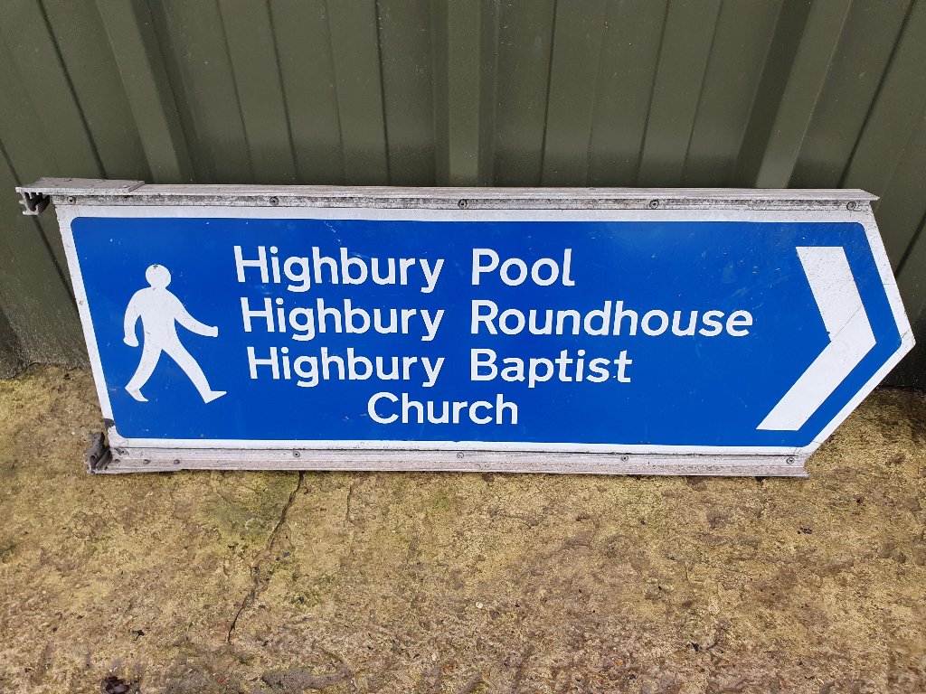 Sign – Double Sided Highbury Pool Highbury Roundhouse  Highbury Baptist Church