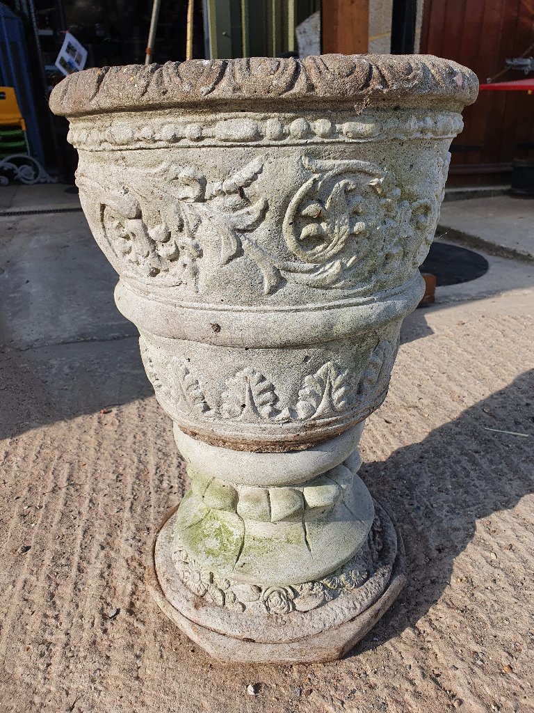 Ornate Concrete Planter on Stand