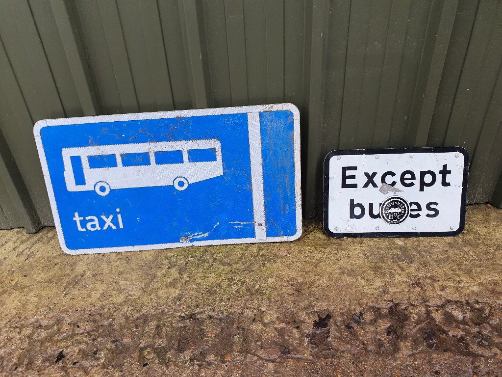 Signs – “Large Blue BusTaxi” & “Except Buses”