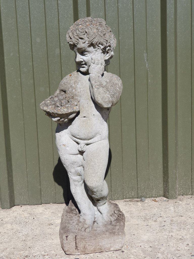 Concrete Standing Nymph with Grap Bowl